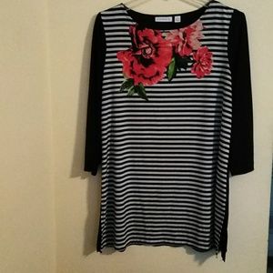 Floral/Black &  White Striped Blouse.